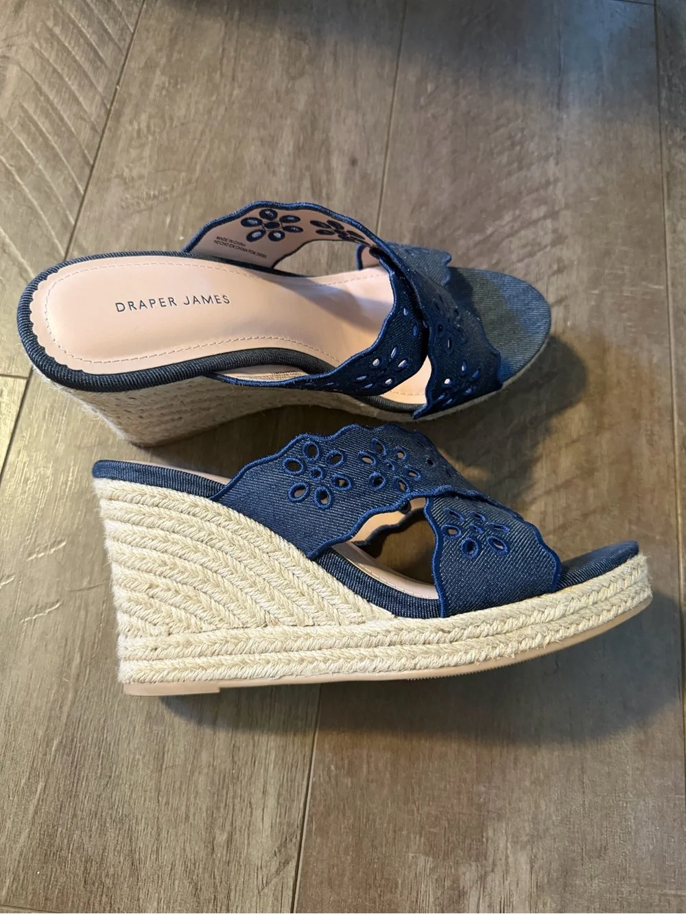Draper James Navy Eyelet Slide Mules